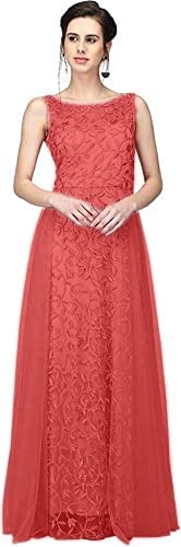 Patlani Women's Net Fit And Flare Knee Length Dress (All Over-New_Red_Xl