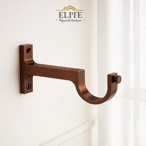 Image of Elite Aluminum Curtain Rod Brackets - Heavy-Duty Wall Mount Clamps for Curtain Rod Support for Door and Window Curtain Rods with Screw and Wall Plug - Pack of 2PCS (Rose Gold)