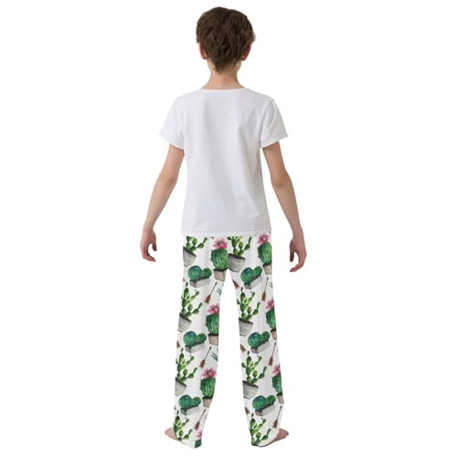 Cacti Succulent Floral Boys Long Pants Soft Trousers Elastic Waist Kids Lounge Bottoms with Pockets S-XL3