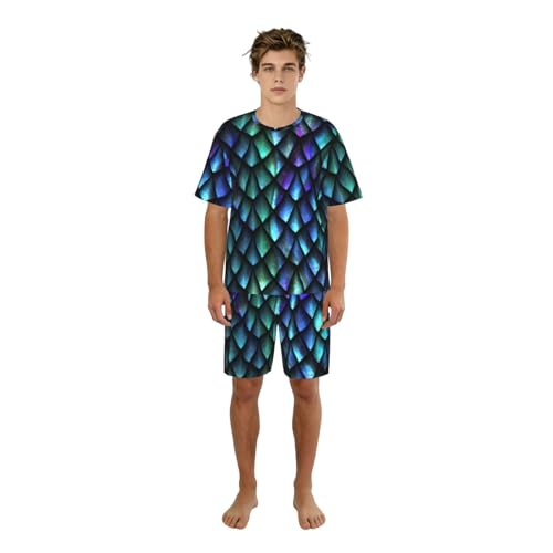 Pyjama dragon homme manches courtes ensemble d'été respirant avec poches fonctionnelles