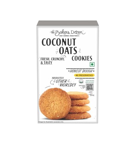 The Baker’s Dozen Handmade Coconut Oats Cookies | Delicious Fresh And Crunchy Cookies | Wholesome and Flavourful Treats | Preservative-free | Eggless | 150g | Pack of 1 The Baker’s Dozen Handmade Coconut Oats Cookies | Delicious Fresh And Crunchy Cookies | Wholesome and Flavourful Treats | Preservative-free | Eggless | 150g | Pack of 1