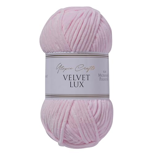 Utopia Crafts Velvet Lux Chenille Super Soft Chunky Yarn for Knitting and Crochet Yarn 2X 100g (Pink Swan) - Image 2