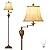 Traditional LED Floor Lamp with 350° Adjustable Swing Arm Lamp – Vintage Standing Pole lamp for Living Room, Bedroom and Office – Rustic Upright Floor Light for Home Décor with Faux Silk Fabric Shade