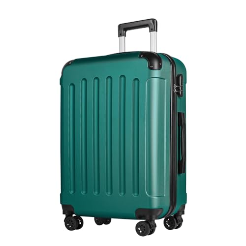 yonsly® Koffer Suitcase L Dunkelgrün, Trolley Reisekoffer, Rollkoffer Handgepäck mit 4 Rollen 360°, ABS Hartschalen, Sicherheitsschloss, Weicher Gummigriff, 210D-Futter