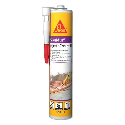 Sika - Injektionsmörtel/Bohrlochinjektion - SikaMur InjectoCream 100 Weiß - Zur Bekämpfung von Mauerfeuchte - Sperre gegen aufsteigende Feuchtigkeit - Wasserabweisend - 300 ml