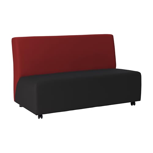 Image of FDP Pro Series Upholstered Armless Mobile Sofa with Locking Casters for Portability Commercial Seating for Hotel Lobby, Office, Restaurant, Waiting Room, Home - Black /Crimson