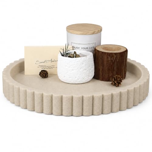 Round Decorative Tray for Coffee Table Decor, Circle Tray Decor 11" Beige