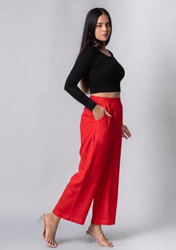 Image of Moirai Pure Cotton Wide Leg Women Trouser Stylish Mid Rise Relaxed Straight Fit Loose Pants Casual Travel Office Formal Wear