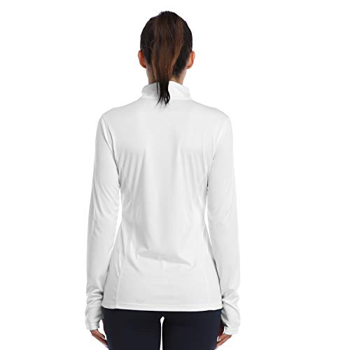 HISKYWIN Womens UPF 50+ Sun Protection Tops Long Sleeve Half-Zip Thumb Hole Outdoor Performance Workout Shirt HF806 White S