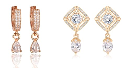 Image of Nilu's Collection 18k Rose Gold Plated Clip On Hoop Earrings, Stylish Women Earrings, Fancy Zircon Copper Bali Earrings for Women and Girls (Drop design)