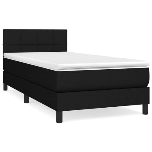 Mhdvray Lit à Sommier 90x200 cm avec Matelas à Ressorts Ensachés et Surmatelas, Cadre de Lit en Tissu Noir avec Tête de Lit Réglable, Literie Complète pour Chambre à Coucher ou Studio