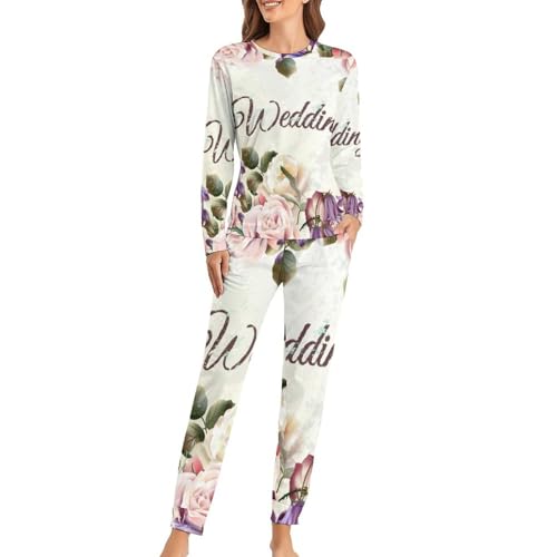 Pyjama femme rose romantique ensemble anti-froid avec pantalon et t-shirt manches longues