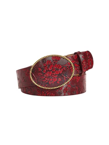 Women's Floral Genuine Leather Belt Vintage Western Cowgirl Waist Belt