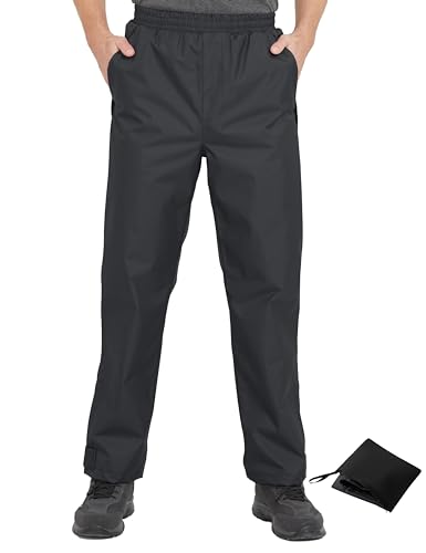 Ubon Men's Black Waterproof Rain Pants, Packable Golf Hiking Pants