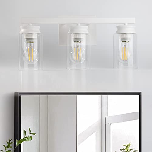 bulbeats 3-Light Bathroom Light Fixtures, White Bathroom Wall Lights, Modern Bathroom Vanity Light with Clear Glass Shade, Bathroom Wall Lamp for Mirror Kitchen Bedroom Living Room bulbeats 3-Light Bathroom Light Fixtures, White Bathroom Wall Lights, Modern Bathroom Vanity Light with Clear Glass Shade, Bathroom Wall Lamp for Mirror Kitchen Bedroom Living Room