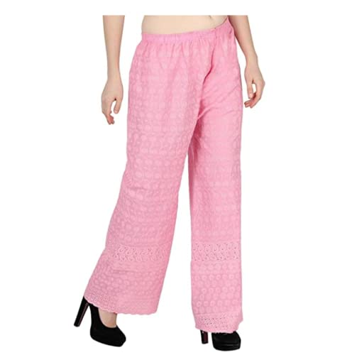 TNQ Women Chicken Full Embroidery Cotton Palazzo/Chikan Lucknow Art Work Plazo2