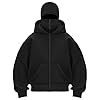 Pamqsen Balaclava Hoodie Zippe Double Hooded Zip Jacket Built-In Eye Mask Full Zip Hooded Sweatshirt Unisex für Outdoor （Schwarz,S）