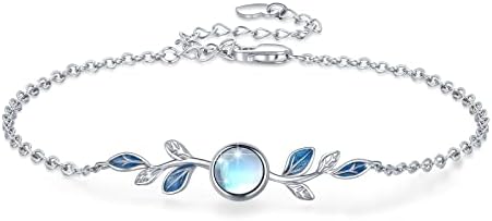 ConBo S925 Sterling Silver Moonstone Leaf Link Bracelet for Women Girls Moonstone Brace let Grow Through What You Go Through Moonstone Olive Leaf Bracelets Jewelry Gifts for Mother Mom Wife