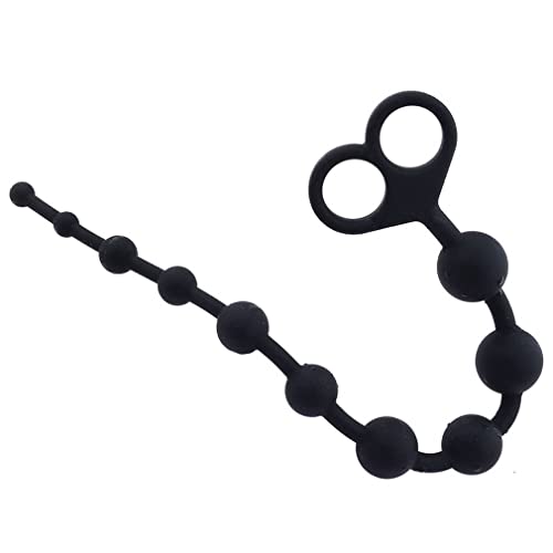 Orirya アナルプラグ アナルビーズ 10連結玉 アナルパール アナルグッズ Smグッズ シリコン 10個ビーズ ダブルリングハンドル 初心者 男性 女性 大人のおもちゃ 黒 - 画像4