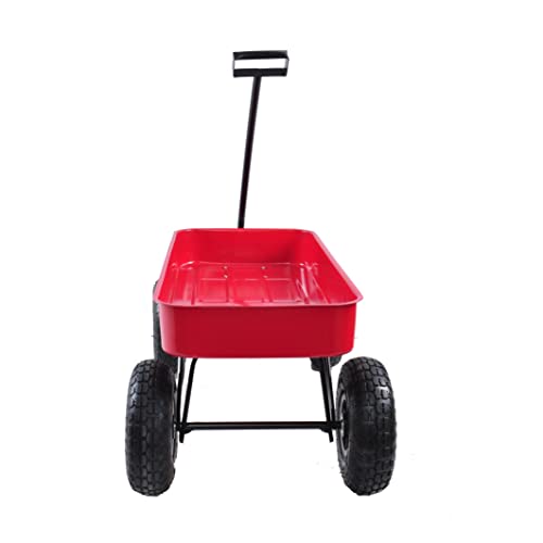 Outdoor Garden Lawn Wagon All Terrain Pulling,Original Classic Red, Air Tires Big Foot Panel Wagon, Up To 176Lb All Steel Wagon Bed Children Kids' Pull-Along Wagons For Garden Yard Outdoor (Scarlet) #TOP4