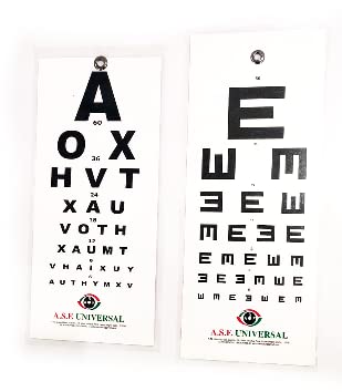 ASF UNIVERSAL-English-A+E, Small Eye Vision Test Chart (L-25cm,W-12.5cm)-(Snellen)-Set of-2