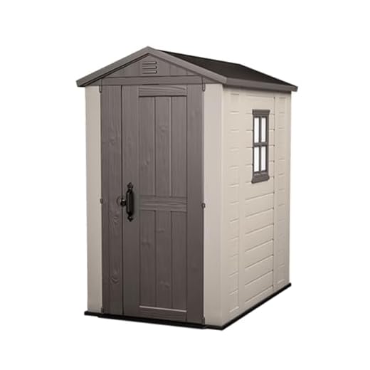 Keter Factor 4x6 Outdoor Storage Shed | Store Patio Furniture, Garden tools, Bike accesories, beach chairs, or Lawn Mowers | Taupe & Brown