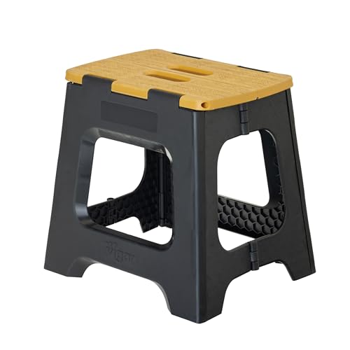 Image of Vigar Compact Folding Step Stool, 12-1 /2 in, Black Bamboo Print | 12-1 /2 in Foldable Stool, Lightweight Portable Design, Handle, Non Slip Surface, Space-Saving, Supports up to 330 lb