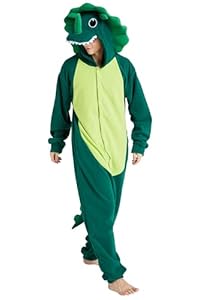 Loiahoer Unisex Erwachsene Triceratops Onesie Kostüm Pyjama Dinosaurier Drache Halloween Cosplay Kostüm Neuheit Tier Weihnachten Pyjama Set für Familie & Paare,Grün,XL
