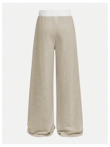 Image of RoseSeek Girl's Baggy Sweatpants Letter Patched Wide Leg Pants Elastic Waist Long Trousers Joggers Trendy