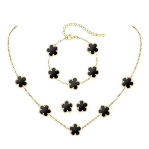 XFSRG Ensemble de Bijoux TrèFle à Quatre Feuilles pour Femme Fille Braceiet, Boucles d'Oreilles,Collier DéLicat Acier inoxydable Parure pour Cadeau...