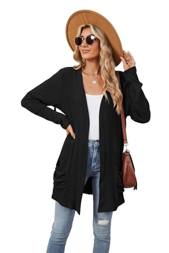 Image of Women's Lightweight Cardigan Open Front Long Sleeve Casual Knit Sweaters Coat Long Cardigan With Pockets
