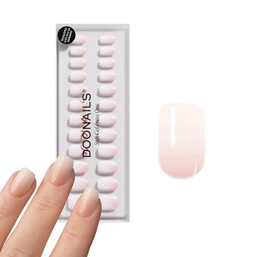 DOONAILS Soft Gel Press On Nails - 28 Pcs Kit with Stickers in 14 Sizes Pink Short Square Reusable Glue On Fake Nails Handmade & Salon-Quality Finish Vegan & Cruelty-Free Uas Postizas