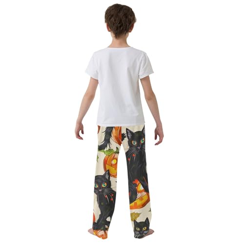 Cat Evil Pumpkin Boys Long Pants Soft Trousers Elastic Waist Kids Lounge Bottoms with Pockets S-XL3