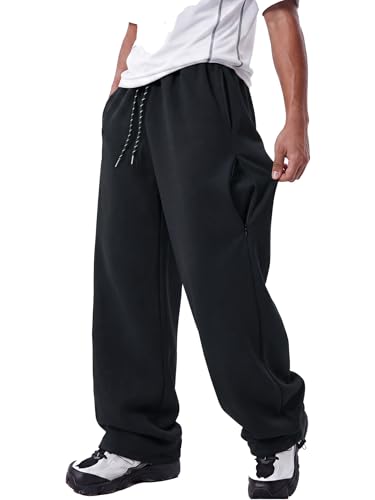 Image of Mens Baggy Sweatpants Wide Leg Casual Elastic Waist Drawstring Athletic Loose Jogger Fall Sweat Pants with Pockets