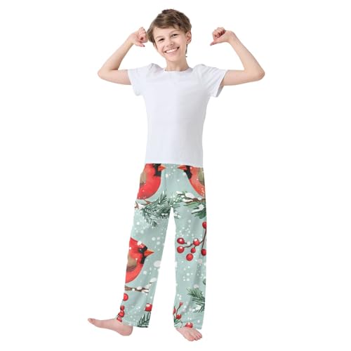 Winter Cardinal Spruce Branch Boys Long Pants Soft Trousers Elastic Waist Kids Lounge Bottoms with Pockets S-XL2
