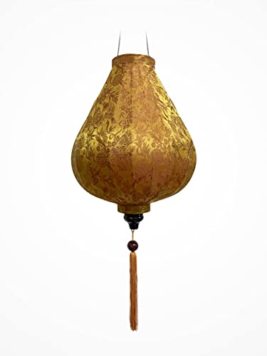 Lanterne Asiatique en Soie G Ø29cm, Couleur Rouille Reflet Or - Lampion Traditionnel de Hoi an en Tissu, Bambou et Bois - Artisanat et Décoration du Vietnam (G20-MA)