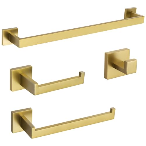 TURS Juego de 4 accesorios de baño de acero inoxidable cuadrado para toallero, montado en la pared, oro cepillado, Q7GD-4PC-60CM