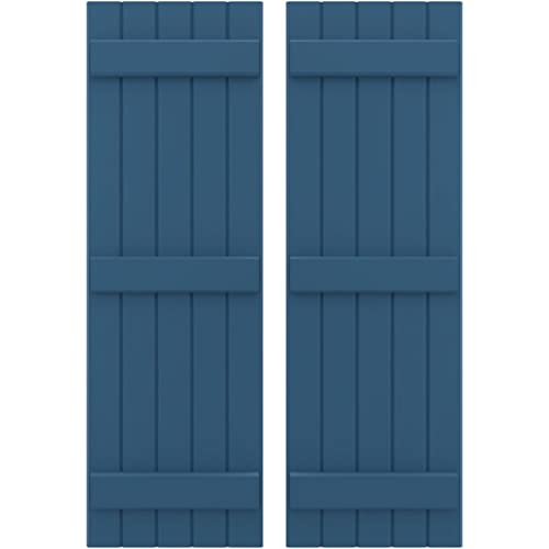17 1/2"W x 52"H Americraft Five Board (3 Batten) Exterior Real Wood Joined Board-n-Batten Shutters (Per Pair), Sojourn Blue
