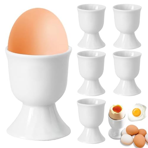 qhklew 6 Stück Eierbecher Keramik, Eierhalter Set, Eierbecher Porzellan, Tablett Frühstück Egg Cup Halter, Kleine Weinglasform, Eierbecher für Hart und Weichgekochten Eiern