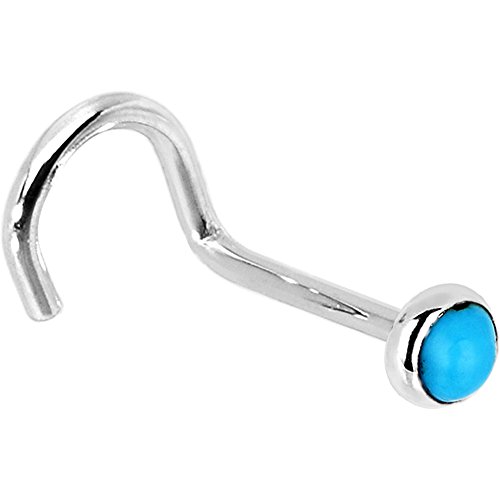 Body Candy Solid 14k White Gold 2mm Turquoise Right Nose Stud Screw 20 Gauge 1 4 