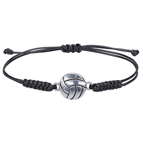 Voleibol Pulsera Ajustable Voleibol Encanto Aleación Pulsera Niño Niña Adolescente Regalo Tejido a mano Cuerda Voleibol Deportes Pulsera Equipo Jugador Fiesta Tenis Pulsera Pulsera (Black, One Size)