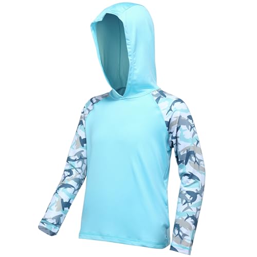 DRONIRING Boys Rash Guard Swim Hoodie UPF 50+ UV Sun Protection Long Sleeve Fishing Shirt Kids Youth SPF Water Shirts