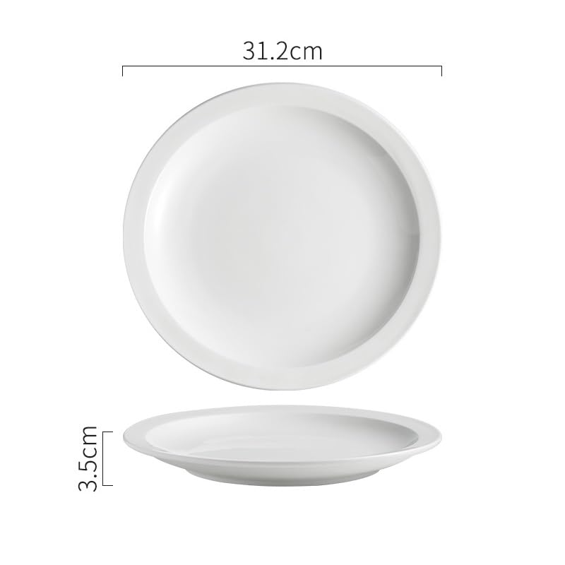 Pratos Plato de Cena cerámica Blanca Simple, Redondo, Comercial, Estilo Occidental, 7,5 Pulgadas, con Borde Ancho, for Aperitivos y Cocina Vajilla(12.5 in)