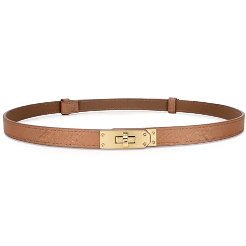 IAKING Women Skinny Leather Belt with Turn-lock Belt Adjustable Belt for Women Thin Belts for Jeans Pants Dresses