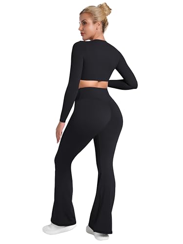 Image of Sunzel Flare Leggings, Crossover Yoga Pants with Tummy Control, High-Waisted and Wide Leg