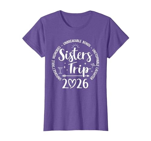 Sisters Trip 2026 Weekend Vacation T-Shirt, Women, Purple Heather, Medium