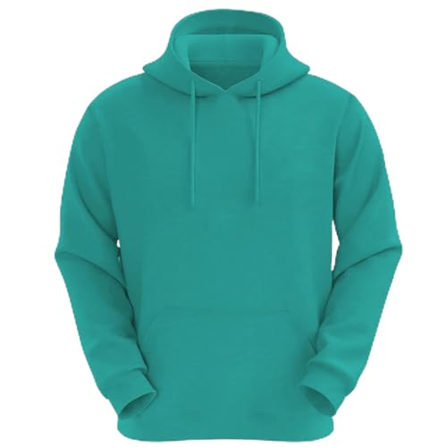 Image of VR2 Denim Mens Hoodies Hooded Top Pullover Long Sleeve Sweatshirts Regular and Oversized Pullover for Men, Teal Colour, Size- M