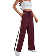 Bellcoco Wide Leg Sweatpants Women High Waisted Baggy Sweat Pants Active Striped Track Pants with...