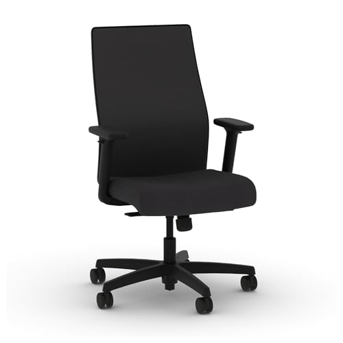 Image of HON Ignition 2.0 Mid‑Back Ergonomic Office Chair, Mesh Task Desk Chair with Lumbar Support, Standard Synchro‑Tilt, Height and Width Adjustable Arms, Black Frame, Onyx