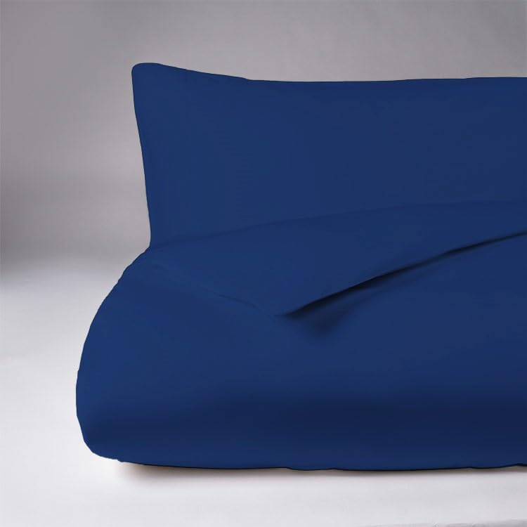 Home Living NON IRON Luxury Easycare Plain Dyed Duvet Cover & Pillow Case(s) Bedding Set (Navy, Single Fitted Sheet)